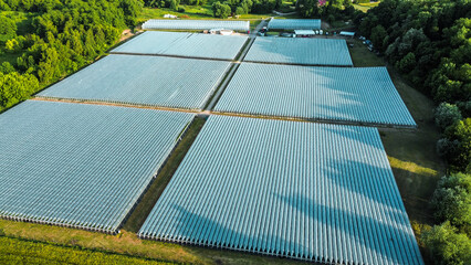 Large-scale greenhouse farming operation aerial