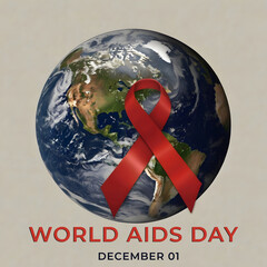 World AIDS Day Poster Red Ribbon of Hope Around the World