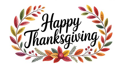 Happy thanksgiving greeting with a vibrant autumn leaf wreath