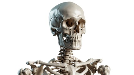 Detailed human skull and upper torso skeletal structure study