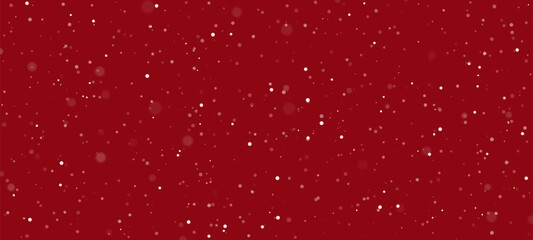 Falling snow effect on a red background with copy space. Winter snowfall pattern for Christmas and New Year greeting card banner. © hiten666