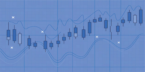 Blue Grid Candlestick Chart Background: Financial Trading, Stock Market Volatility, and Investment Analysis Data Template