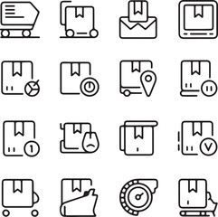 Shipment tracking of logistic and delivery system line art icon set. Flat black color editable line vector illustration
