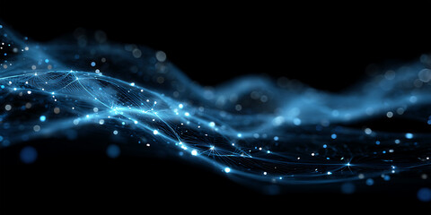 Bright blue connection waves with netlike structure floating in dark virtual communication space