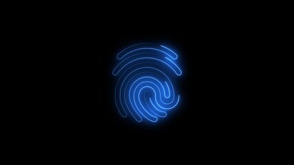 Blue Neon Fingerprint Symbol on Black Background thumbprint - Powered by Adobe