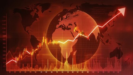 Dynamic visual representation of global economic expansion and market success, featuring an upward-trending chart over a world map, symbolizing progress and financial prosperity - Powered by Adobe