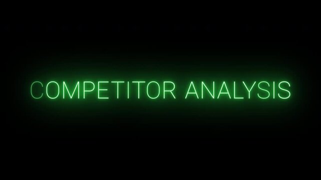 Flickering neon green Competitor analysis sign animated on black background.
