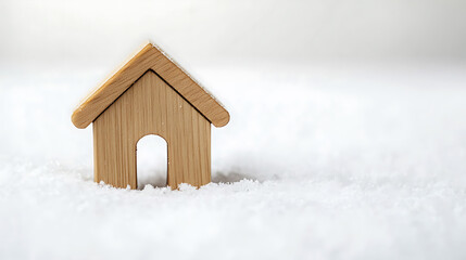 Tiny wooden house nestled in a winter wonderland of soft, fluffy snow. A quaint image evoking feelings of warmth, security, and the simple pleasures of home in the cold season.