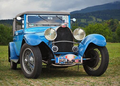 Blue Bugatti vintage car at Molsheim Festival