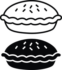 Delicious Baked Whole Pie With Crimped Crust And Sprinkles Vector Silhouette and Pictogram..eps