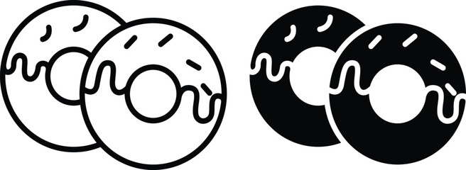 Delicious Glazed Frosted Donuts With Sprinkles Sweet Baked Treat Vector Silhouette and Pictogram..eps