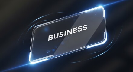 Futuristic business technology concept with a glowing digital tablet interface on a virtual screen for corporate innovation