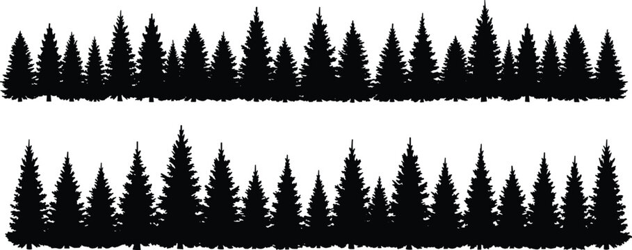 PrintConifer tree silhouette rows, black forest vector, pine tree pattern, nature design, minimal landscape graphic, evergreen illustration, outdoor icon