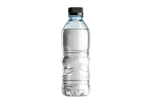 Clear plastic water bottle with black cap
