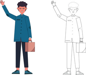 Professional Man Waving Gesture with Briefcase - Business Character Vector