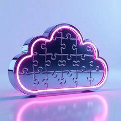 Cloud-shaped puzzle form with chrome edges and inner neon glow
