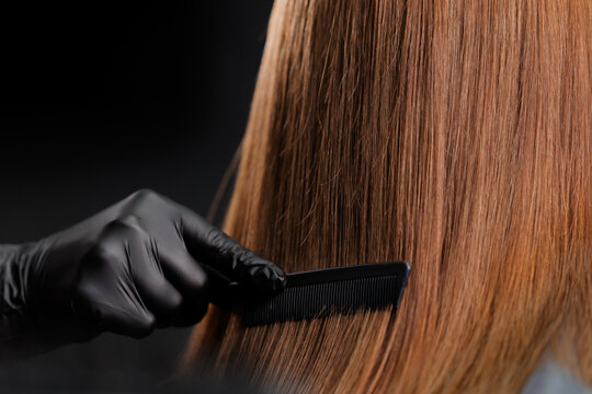 Professional female caucasian hair care with keratin treatment for smooth, shiny results