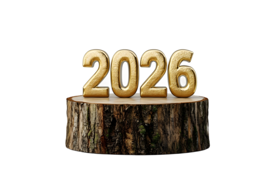 Golden 2026 on Rustic Wood Slice Celebrating the Coming New Year