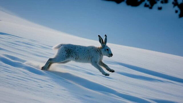 Arctic hare running snow winter landscape motion blur speed wildlife rabbit