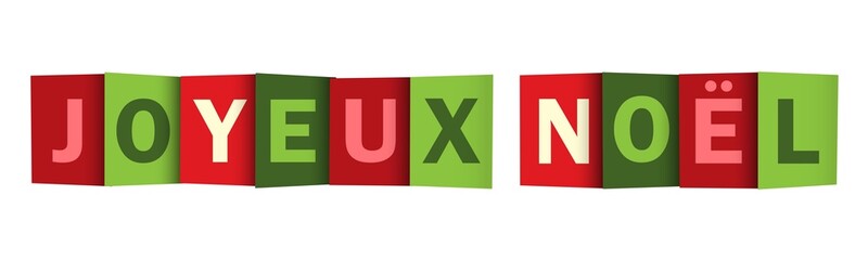 JOYEUX NOEL (HAPPY CHRISTMAS in French) red and green typography banner on transparent background