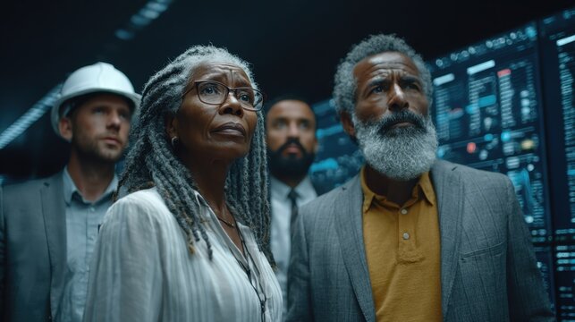 Group of diverse professional people in a technology room