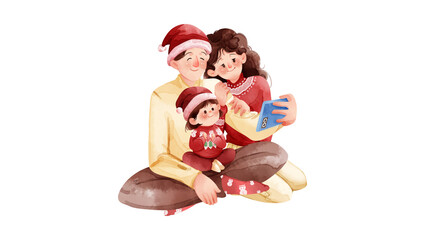 mom, dad and daughter celebating christmas