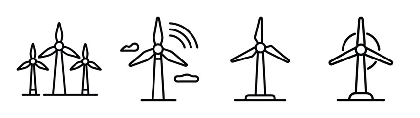 Illustration of wind turbines for renewable energy generation and sustainable power resources concept design
