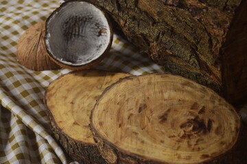 Expositor de produto alimenticio, modelo para apresentar elementos feitos do coco.