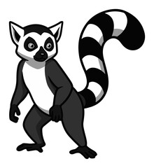 Ring tailed lemur cartoon standing with big striped tail – cute wildlife animal vector illustration © Cristiano