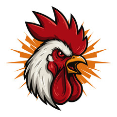 Fierce rooster head with bold comb and beak – farm poultry mascot logo illustration
