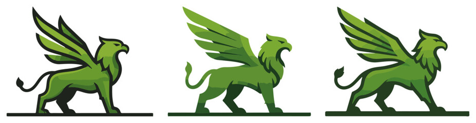 Winged lion griffin walking set – heraldic mythical creature icon © Cristiano