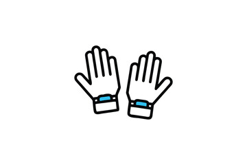 Black Outline Gloves Illustration Protective Handwear Safety Equipment Blue Accents Simple Vector Graphic Design Isolated White Background