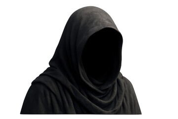 Hooded figure representing death, mystery, fear, and anonymity on a transparent background