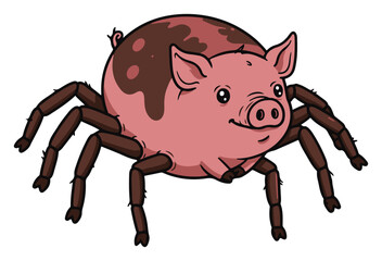 Funny cartoon spider pig hybrid animal vector character illustration