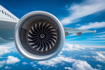 Close-up of a powerful jet engine showcasing advanced engineering and air travel, conveying speed and reliability.