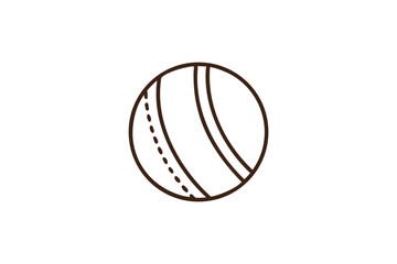 Minimalist Brown Outlined Ball with Stripes and Dashed Line Simple Graphic Icon Design on Clean White Background for Sports or Play