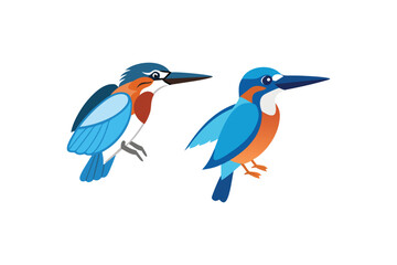 Two Colorful Kingfisher Bird Icons in Different Flat Design Styles with Vibrant Blue Orange and White Plumage for Wildlife and Nature Concepts
