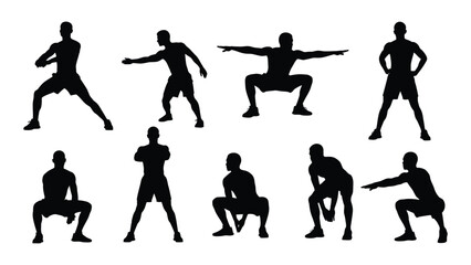 Dynamic male workout silhouettes isolated on white background, Vector