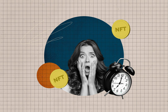 Collage depicting nft trading success and digital freelance income in a modern economic business online concept