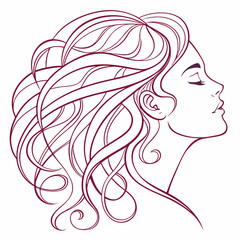 Elegant woman with wavy hair in profile isolated on