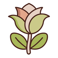 Illustration of a green tulip flower with leaves isolated on