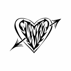 Stylized heart pierced by an arrow isolated on illustration