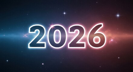 Cosmic Nebula and Star Field Background with Glowing 2026 Numbers