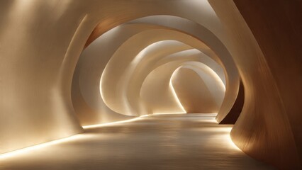 Naklejka premium Continuous abstract tunnel with sculpted curves, subtle lighting transitions, and a harmonious flow. 