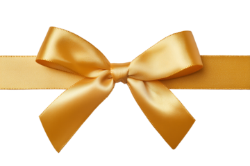Golden ribbon bow on flat surface ready for gift wrapping