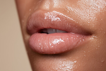 Fototapeta premium Soft and glossy lips with a hint of shine and moisture in a close-up view