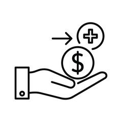 Symbolizing financial increase, investment, and saving, with a hand holding a dollar coin and a plus sign.