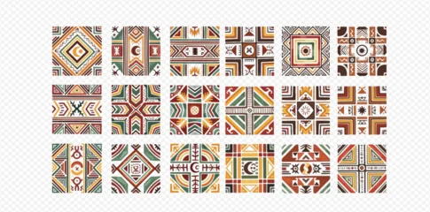 Fotobehang Afrikaanse Motieven Collection of diverse geometric ethnic patterns with tribal motifs in earthy colors.  © studio