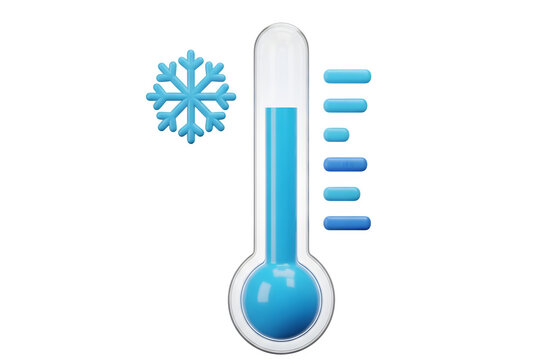 Thermometer and snowflake symbol showing cold temperature and low heat level isolated on transparent background