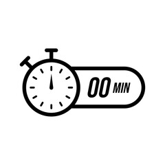 Minimal stopwatch icon showing zero minutes, featuring a clean circular dial and bold time label for tracking start points, measuring intervals, and marking timing stages in schedules.